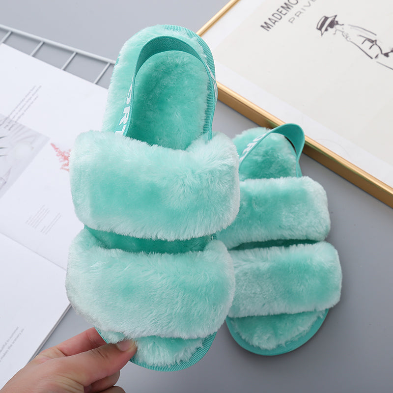 Faux Fur Open Toe Slippers Trendsi