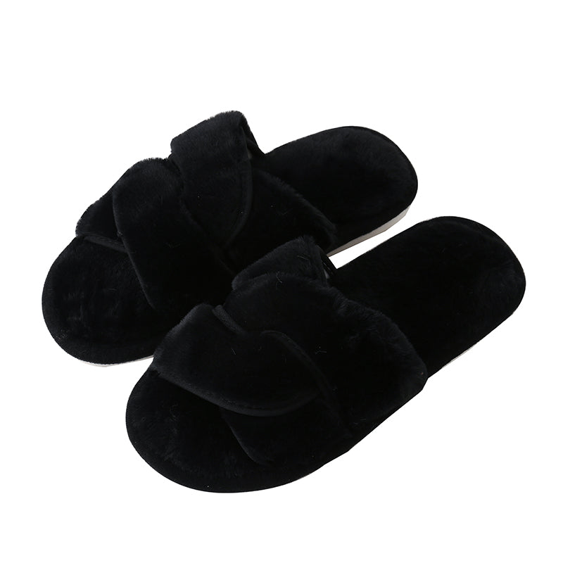 Faux Fur Twisted Strap Slippers Trendsi