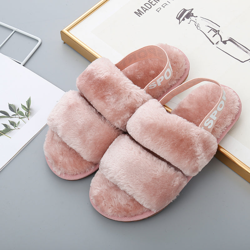 Faux Fur Open Toe Slippers Trendsi