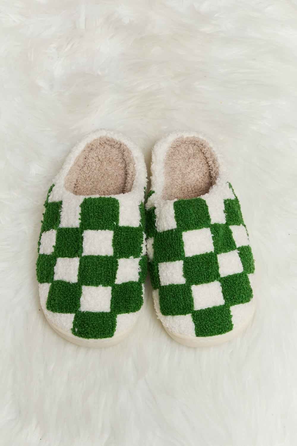 Melody Checkered Print Plush Slide Slippers Trendsi