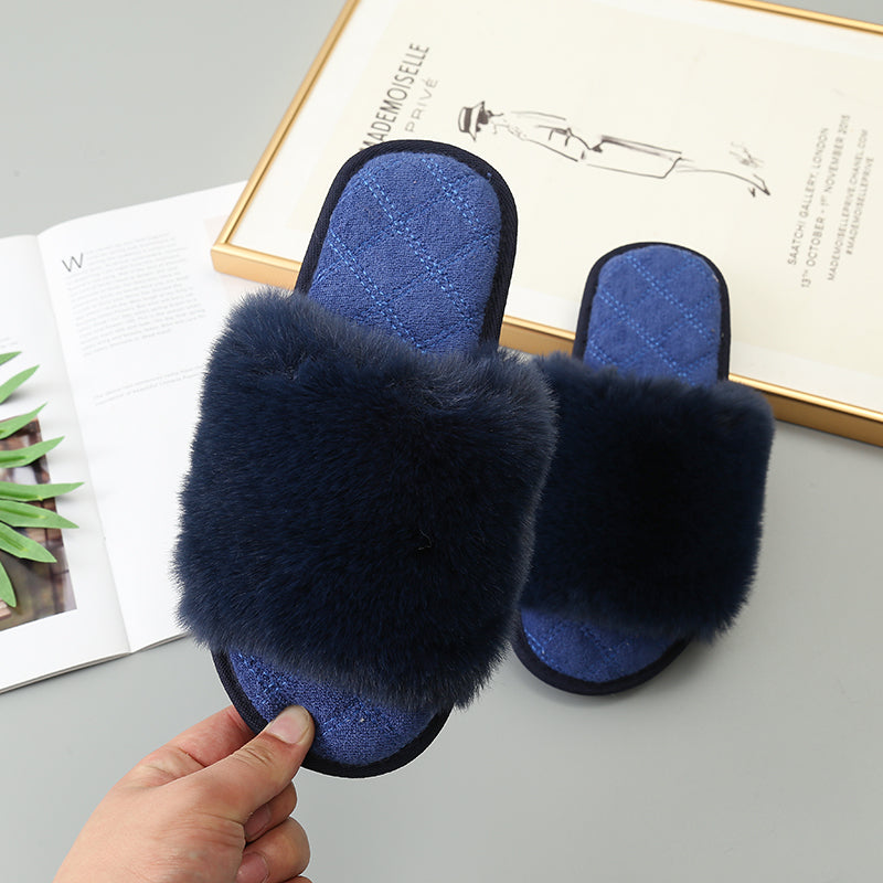 Faux Fur Open Toe Slippers Trendsi