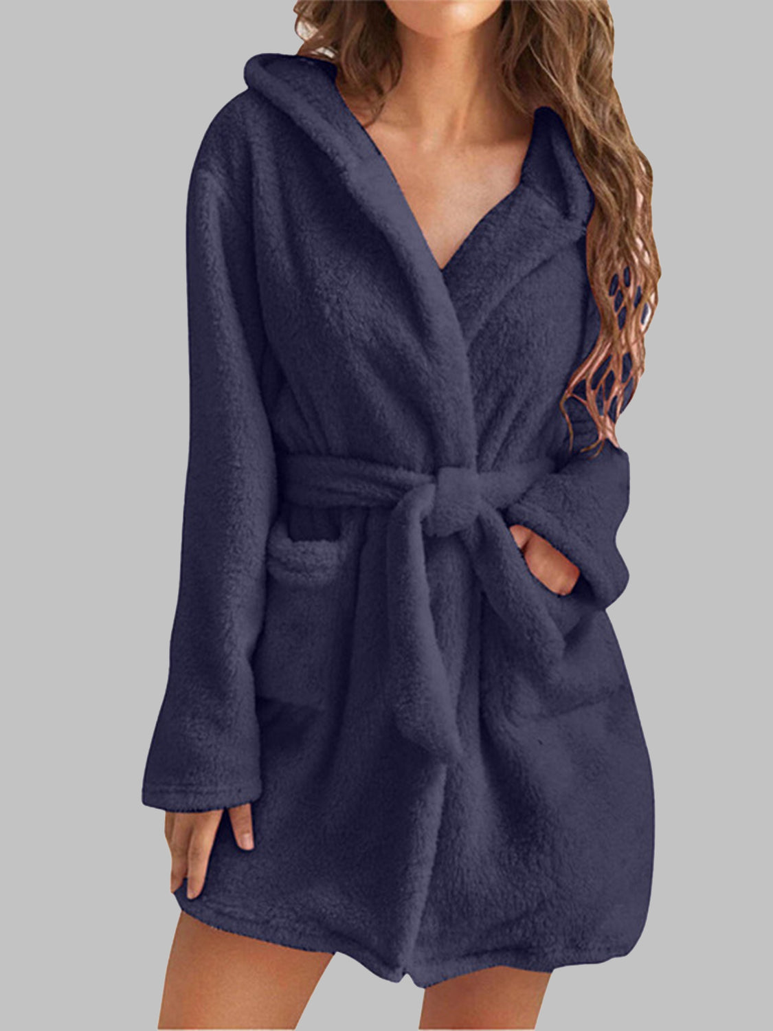 Tie Waist Hooded Robe Trendsi