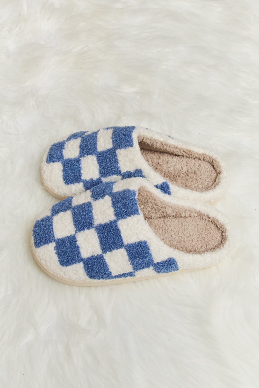 Melody Checkered Print Plush Slide Slippers Trendsi