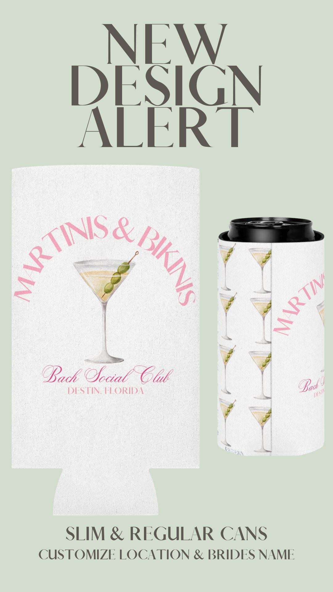 Martini & Bikinis Bachelorette Slim Can Can Koozies OhhSoSocial