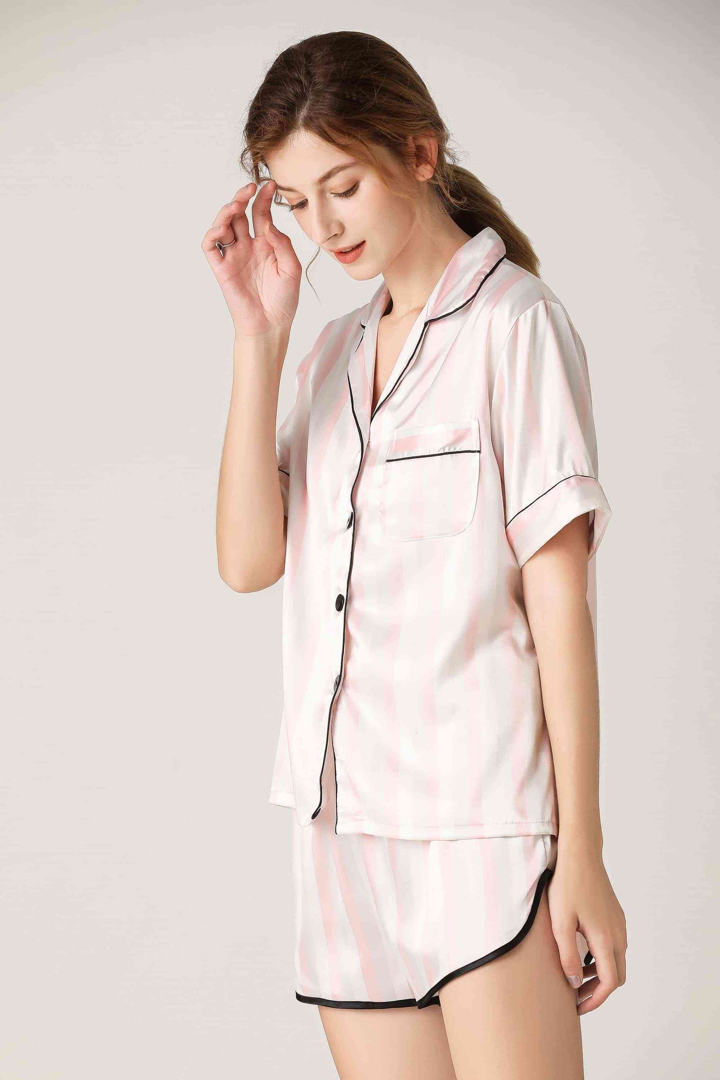 Lapel Collar Shirt and Shorts Lounge Set Trendsi