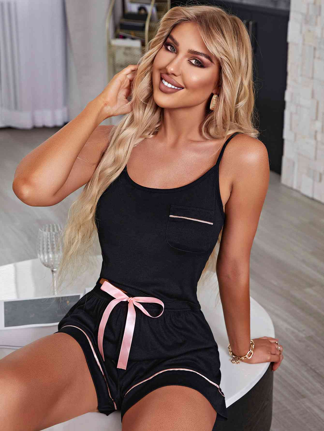 Contrast Cami and Shorts Lounge Set Trendsi