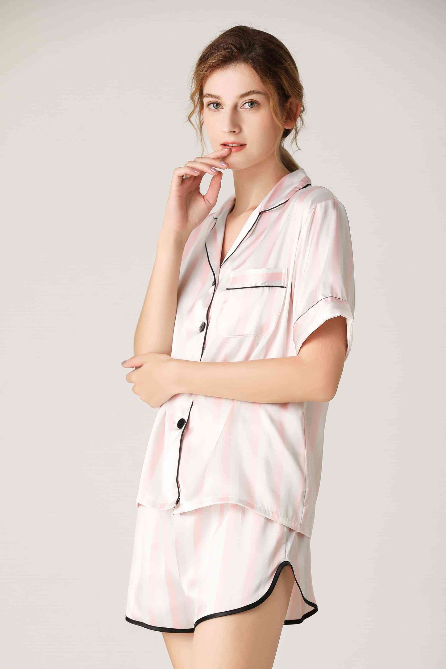 Lapel Collar Shirt and Shorts Lounge Set Trendsi