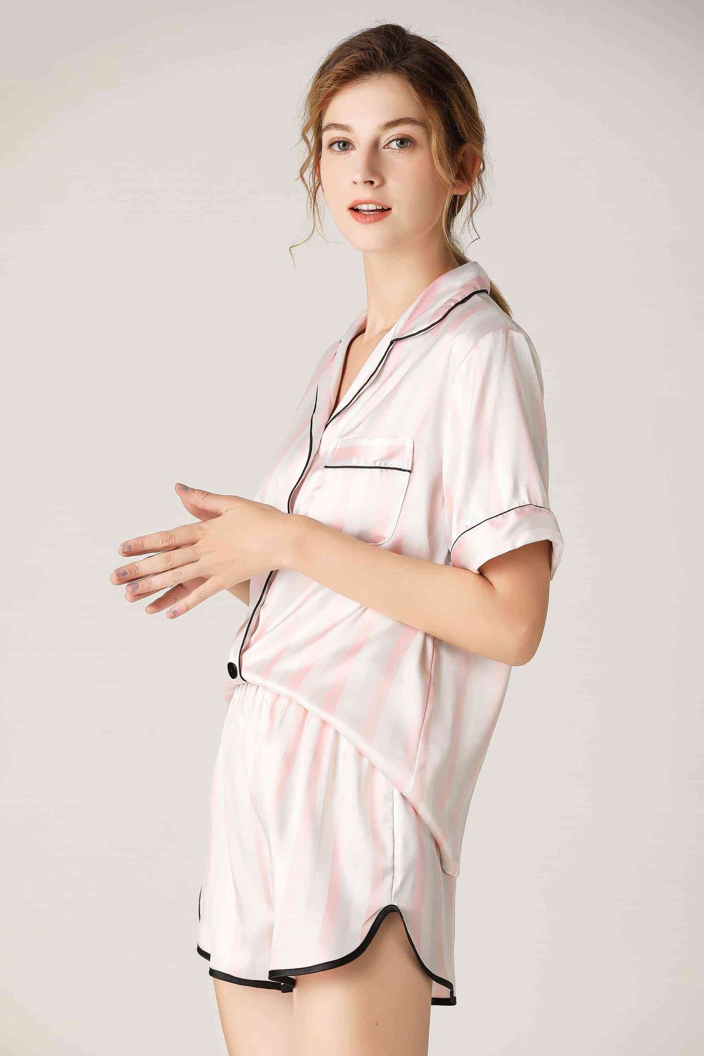 Lapel Collar Shirt and Shorts Lounge Set Trendsi