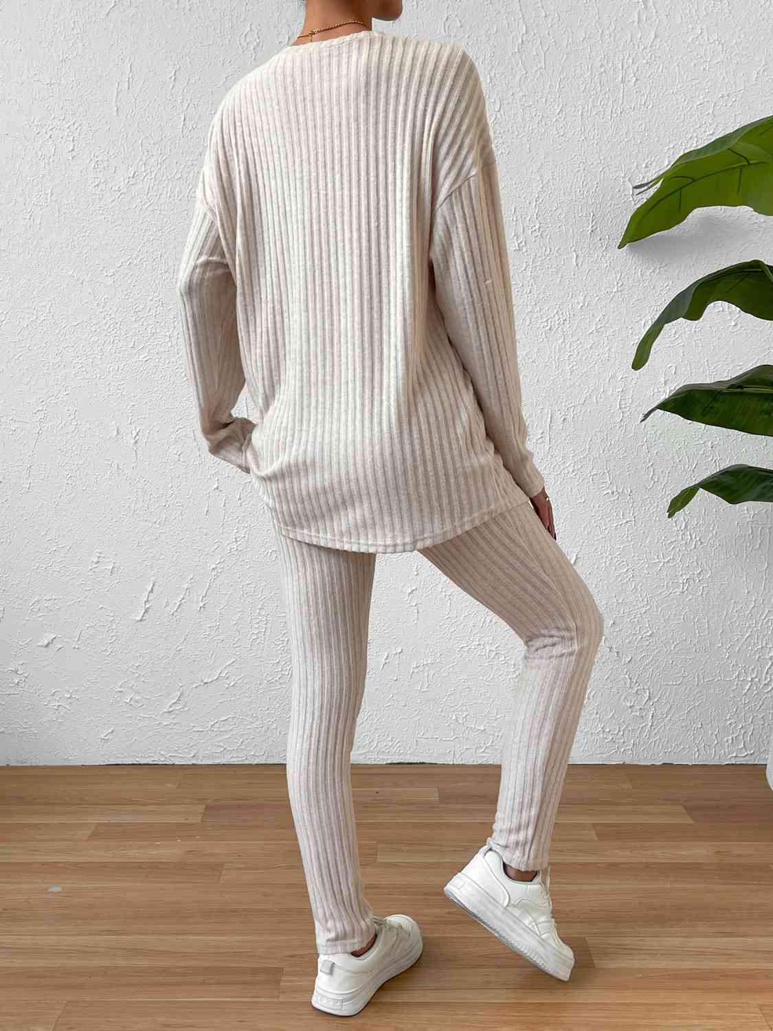 Ribbed Top and Pants Lounge Set Trendsi